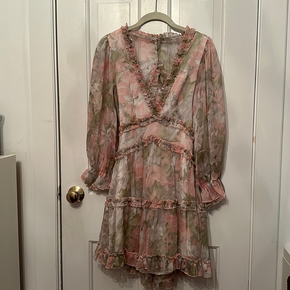 Floral flowy dress with ruffles, deep v neck!